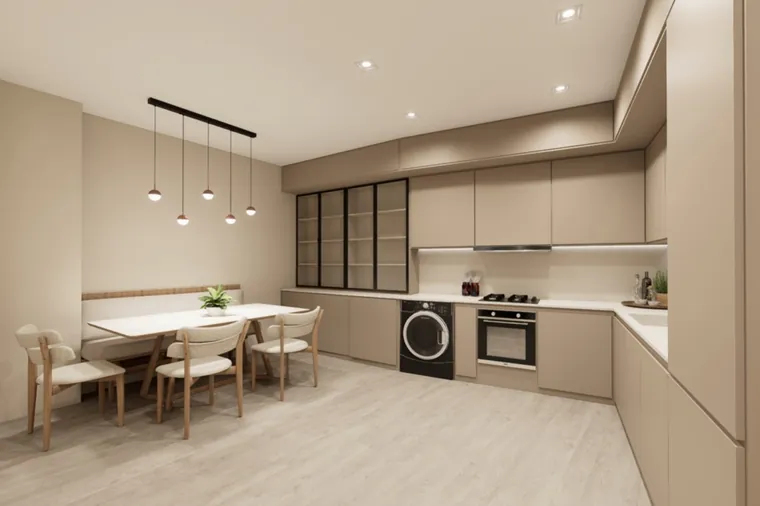 Cozinha com eletrodomésticos embutidos